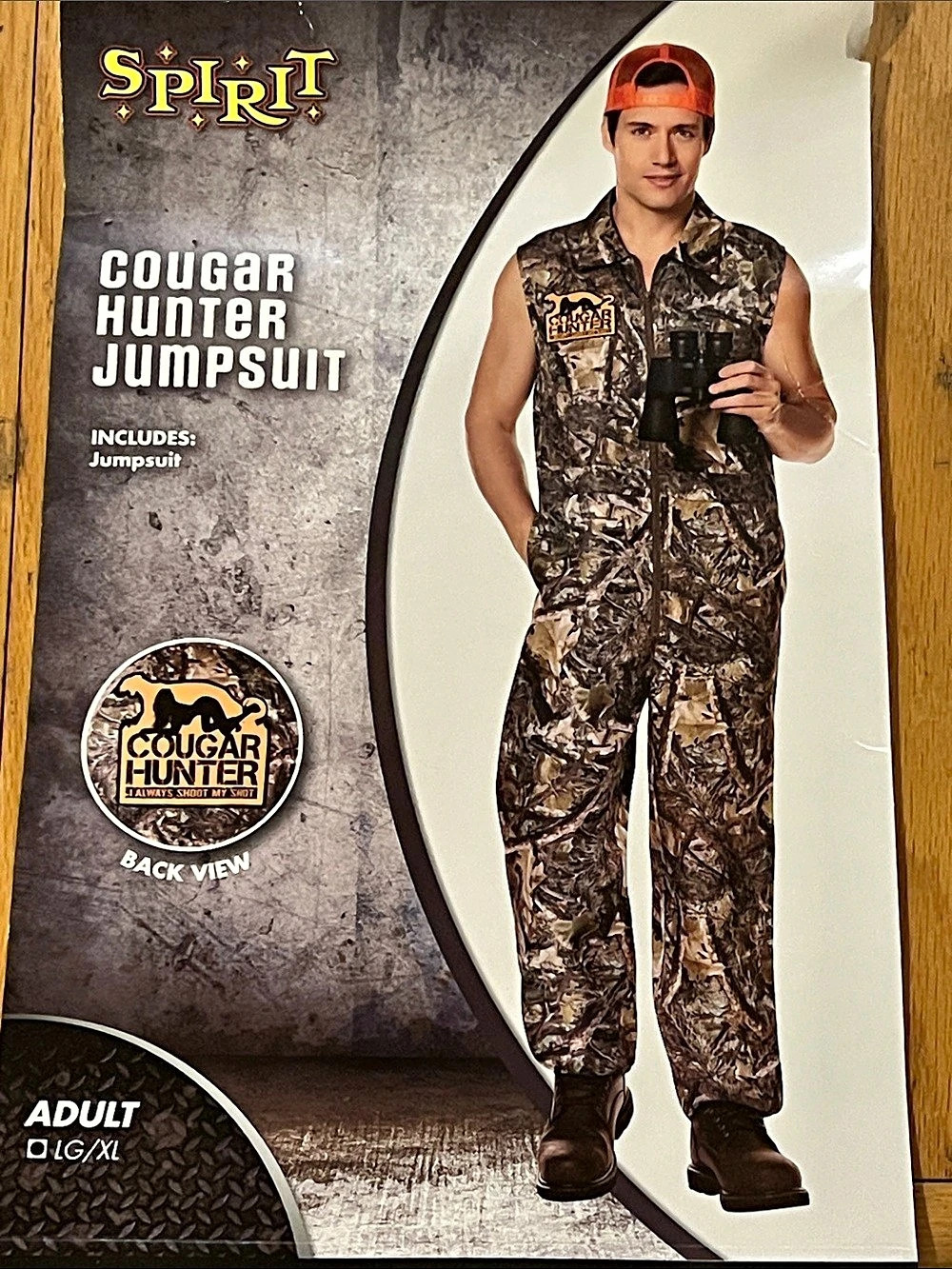 Spirit Halloween Cougar Hunter Camo Jumpsuit L/XL